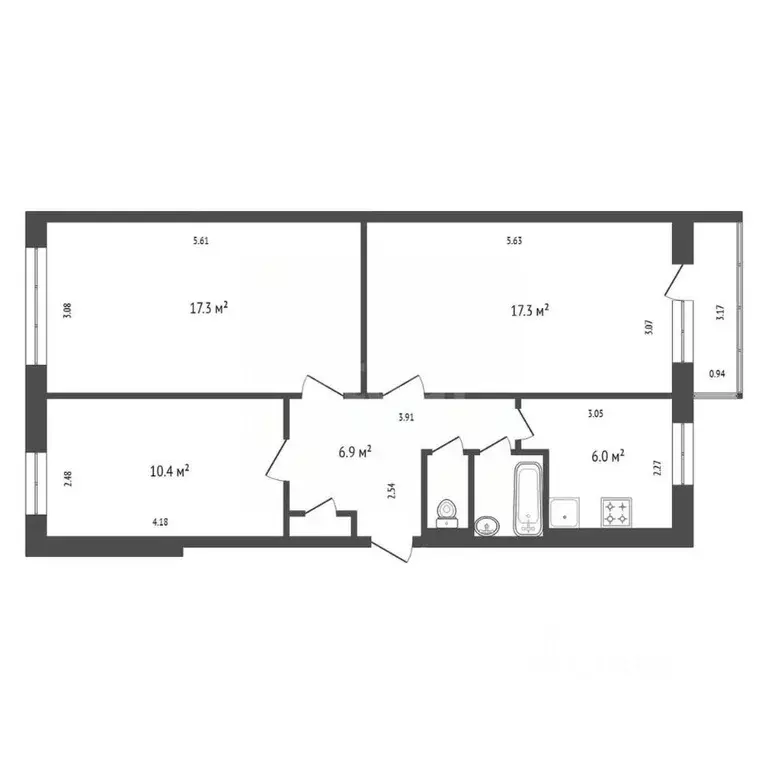 3-к кв. Красноярский край, Красноярск ул. Курчатова, 7б (62.2 м) - Фото 2