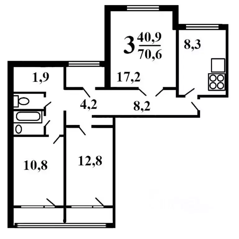 3-к кв. Москва Веерная ул., 1К4 (74.0 м) - Фото 2