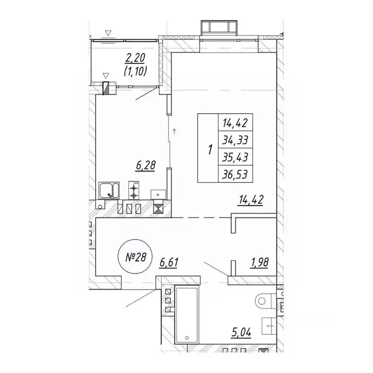 1-к кв. Калининградская область, Зеленоградск  (36.53 м) - Фото 1