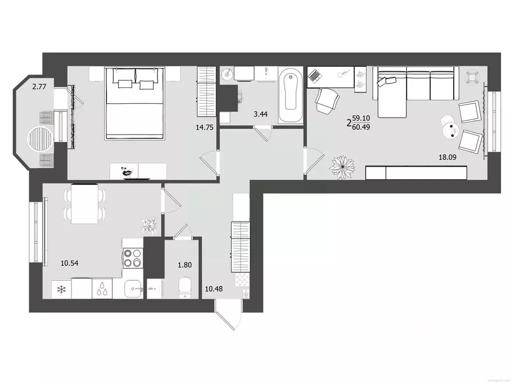 2-к кв. Московская область, Клин Клинская ул., 30 (60.49 м) - Фото 0