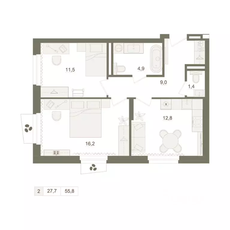 2-к кв. Башкортостан, Уфа Родина Парк жилой комплекс (55.8 м) - Фото 1