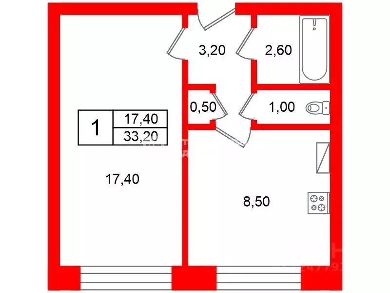 1-к кв. Санкт-Петербург ул. Котина, 8К1 (33.2 м) - Фото 1