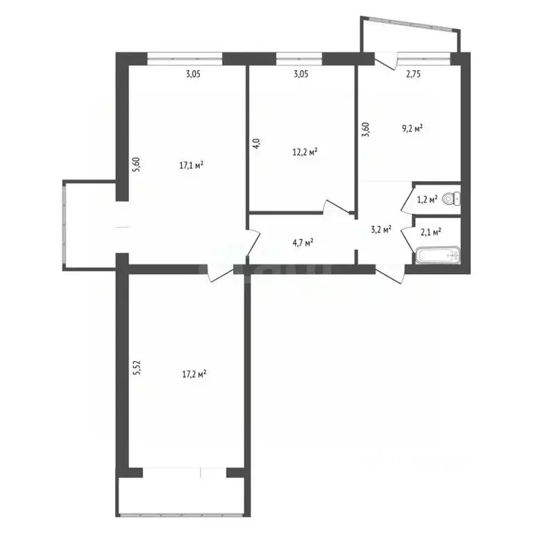 3-к кв. Башкортостан, Уфа ул. Рабкоров, 11/1 (74.3 м) - Фото 2