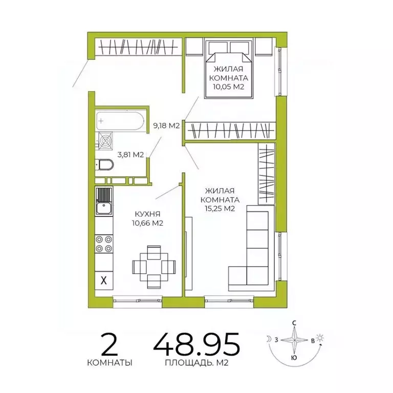 2-к кв. Пензенская область, Пенза Лугометрия жилой комплекс (48.95 м) - Фото 1