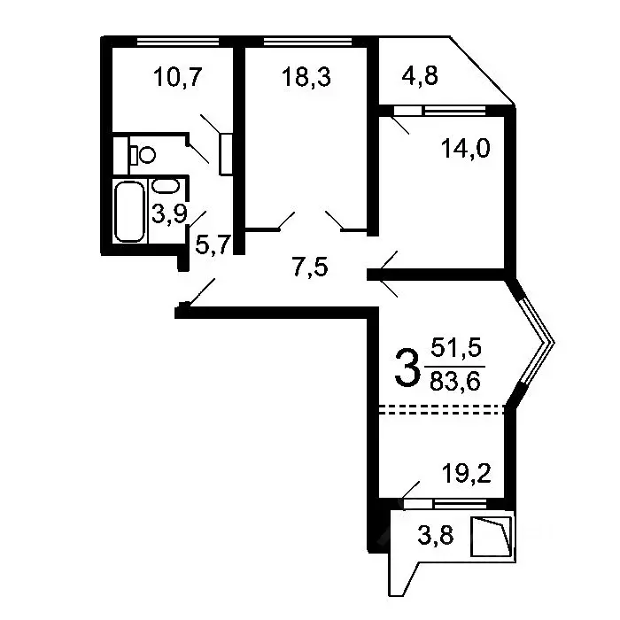 3-к кв. Москва Клинская ул., 18к2 (83.0 м) - Фото 1