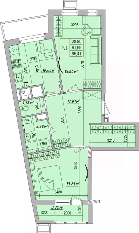 2-к кв. Белгородская область, Белгород ул. Игоря Чернухина (65.41 м) - Фото 0