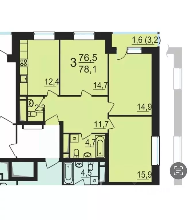 3-к кв. Москва ул. Юннатов, 4Г (80.0 м) - Фото 2