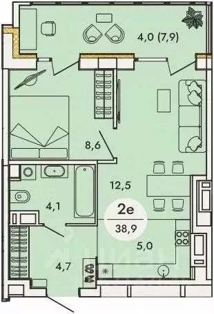 2-к кв. Пермский край, д. Кондратово ул. Камская, 8А (38.9 м) - Фото 1