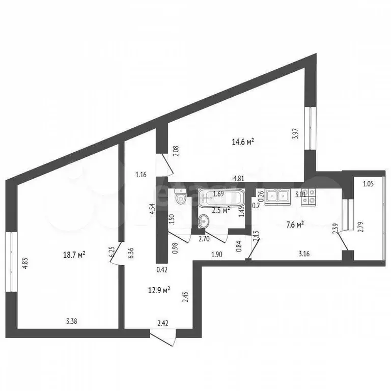 2-к. квартира, 57,5 м, 5/5 эт. - Фото 0