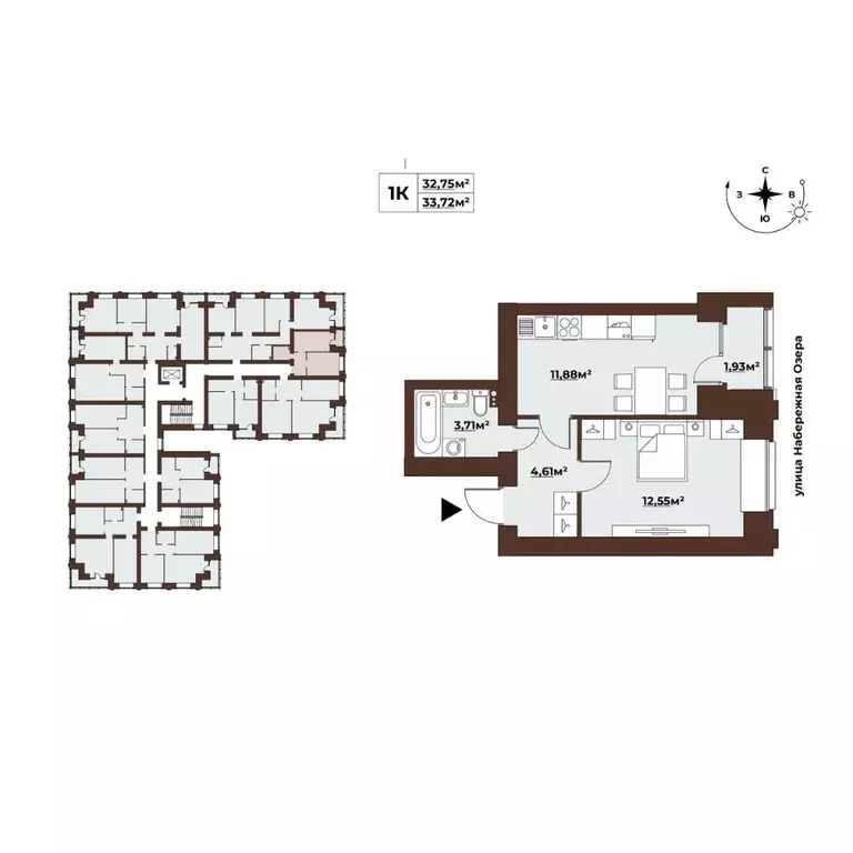 1-к кв. Томская область, Томск Заозерный пер., 30 (33.75 м) - Фото 1