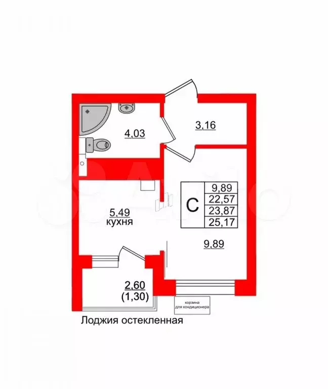 Квартира-студия, 23,9 м, 6/6 эт. - Фото 1