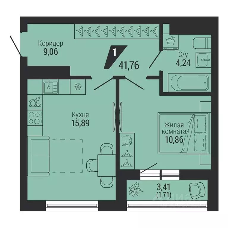 1-к кв. Свердловская область, Екатеринбург пер. Ученический, 4 (41.29 ... - Фото 1