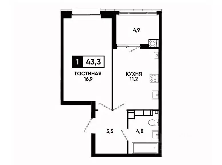 1-к кв. Ставропольский край, Ставрополь ул. Андрея Голуба, 14к2 (43.3 ... - Фото 0