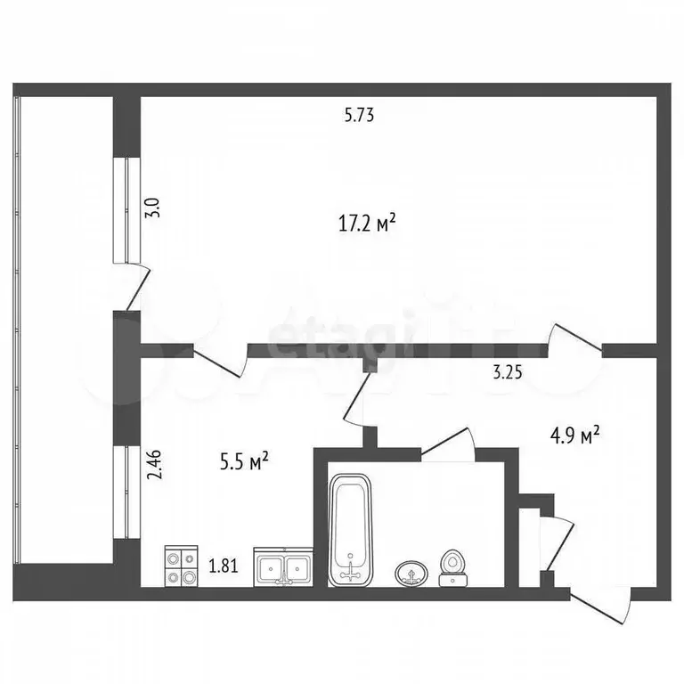 1-к. квартира, 30,7 м, 4/9 эт. - Фото 0