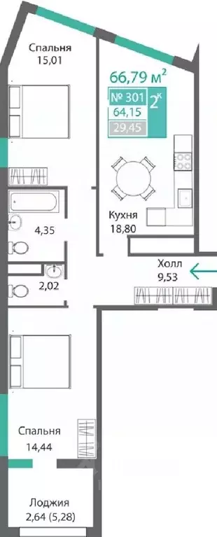 2-к кв. Крым, Симферополь Крымская роза мкр,  (66.79 м) - Фото 0