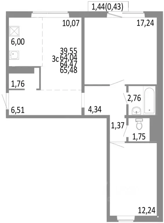 3-к кв. Челябинская область, Челябинск ул. Блюхера, 125В (64.47 м) - Фото 0