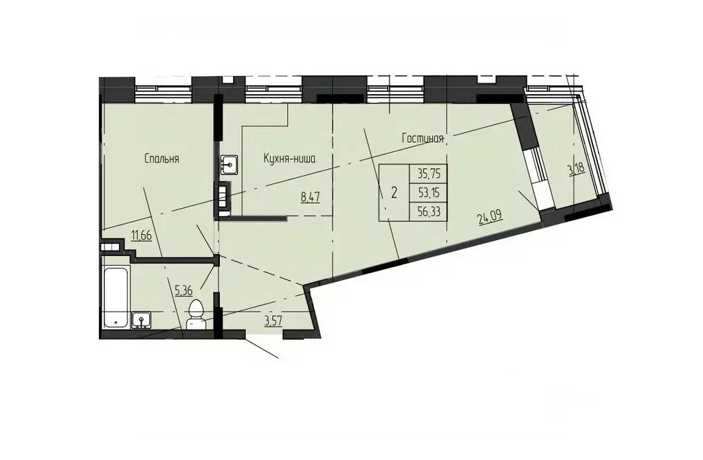 2-к кв. Саха (Якутия), Якутск ул. Чкалова, 39А (56.33 м) - Фото 1