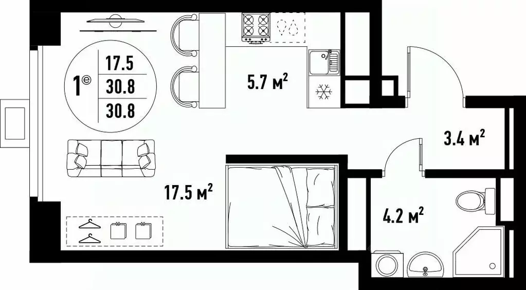 1-к кв. Астраханская область, Астрахань ул. Бэра, 29 (30.8 м) - Фото 2