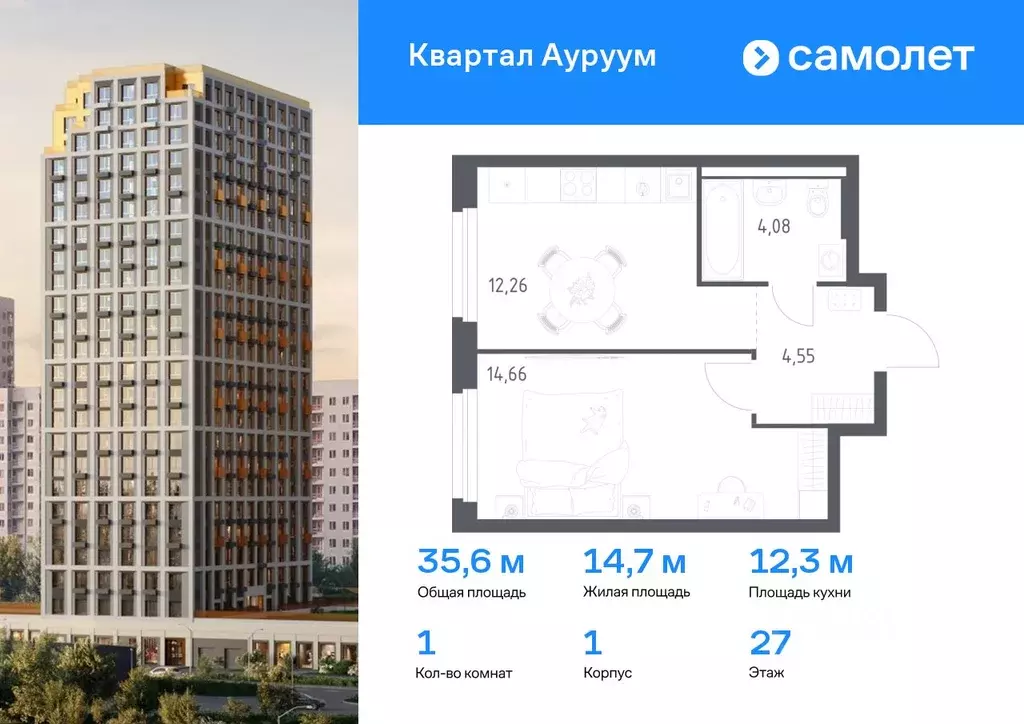 1-к кв. Свердловская область, Екатеринбург Квартал Ауруум жилой ... - Фото 0