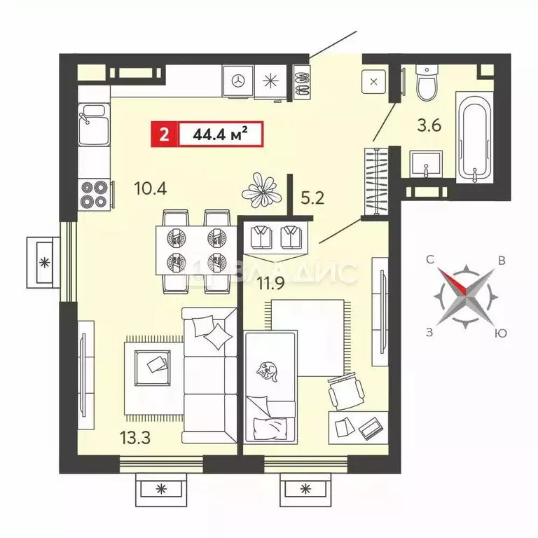 2-комнатная квартира: Засечное, Алая улица, 15 (44.1 м) - Фото 0
