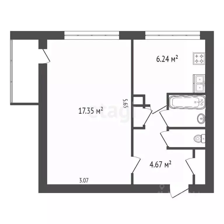 1-к кв. Санкт-Петербург ул. Ушинского, 11 (32.4 м) - Фото 1