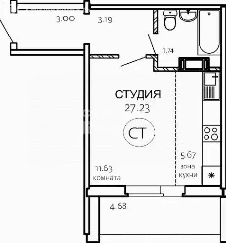 Квартира-студия: Челябинск, улица Маршала Чуйкова, 30 (27 м) - Фото 0