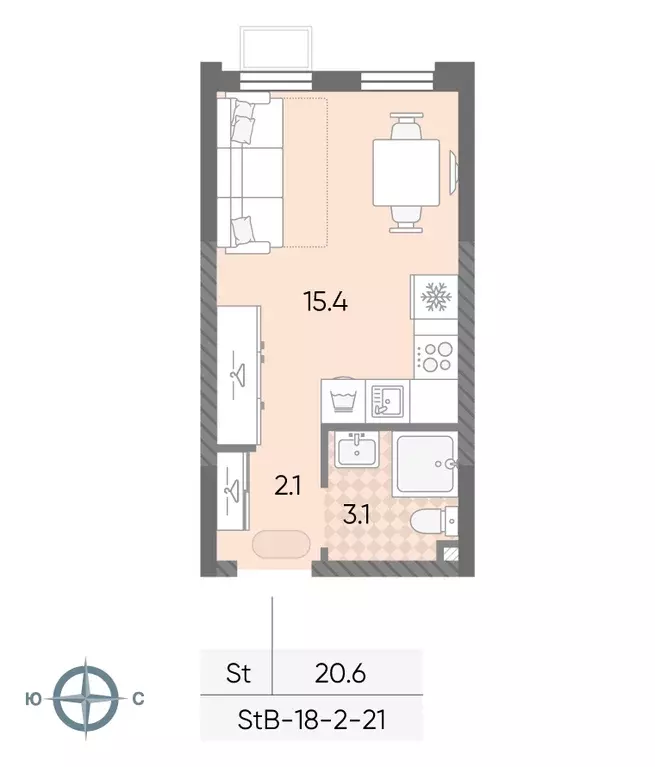 квартира-студия, 20.6 м - Фото 1