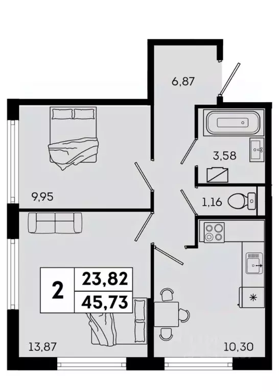 2-к кв. Санкт-Петербург ш. Суздальское, 18к3 (45.73 м) - Фото 1