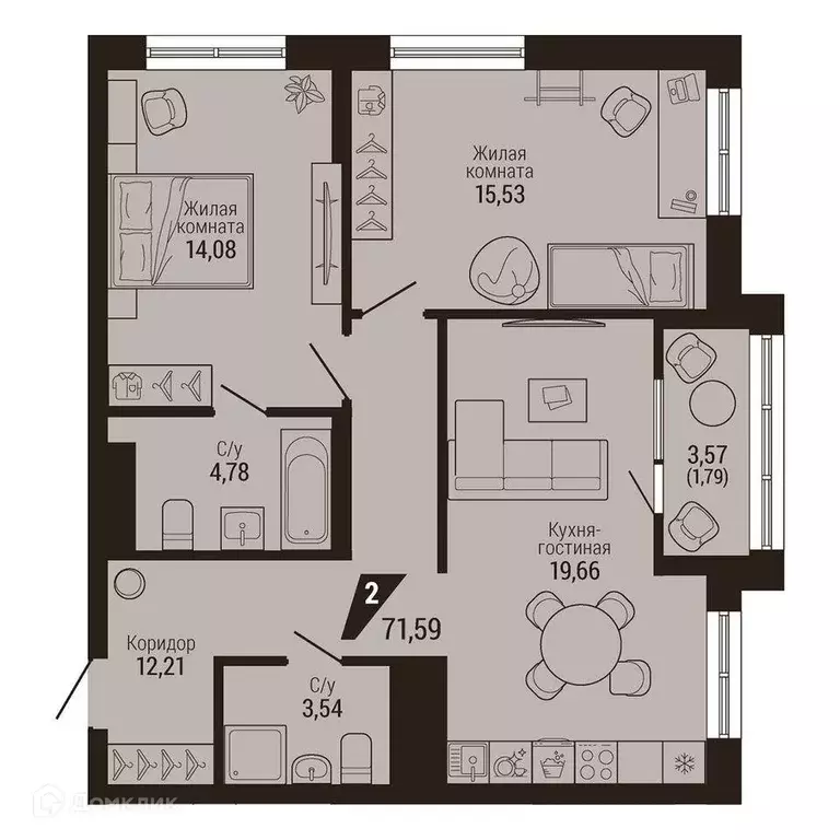 Продаётся 2-к квартира, 71.6 м - Фото 0
