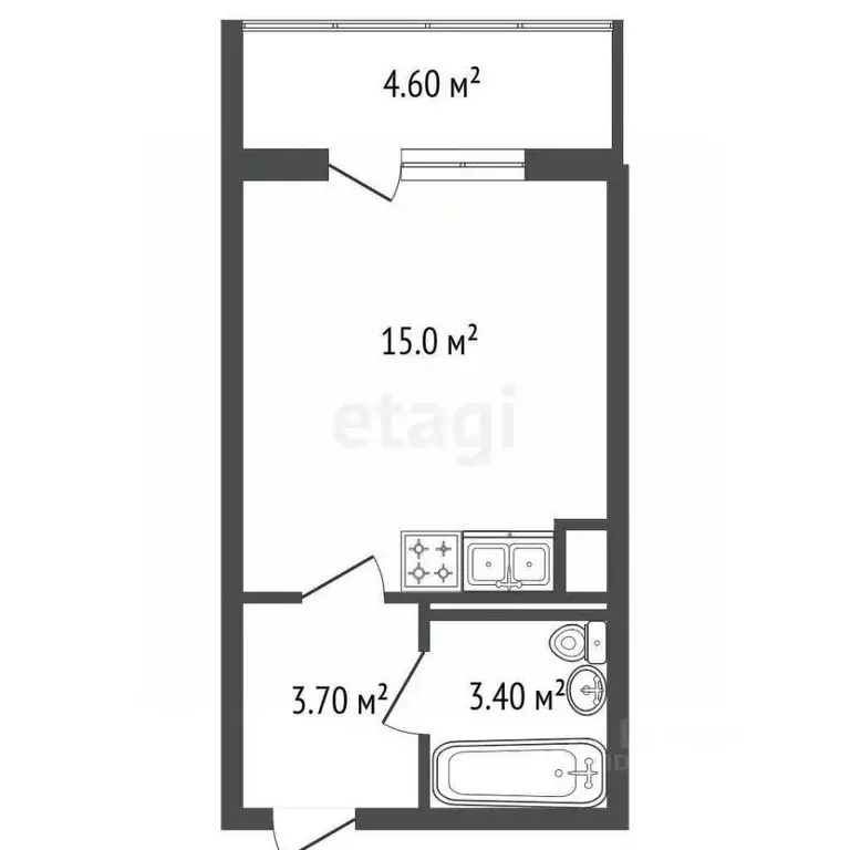 Студия Санкт-Петербург ул. Оптиков, 37 (24.4 м) - Фото 2