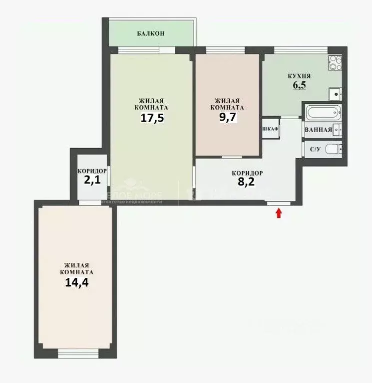 3-к кв. Архангельская область, Архангельск ул. Смольный Буян, 18 (62.3 ... - Фото 0