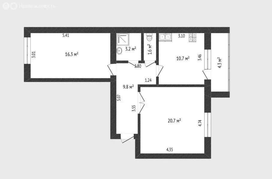 2-комнатная квартира: Тюмень, улица Восстания, 19 (62.3 м) - Фото 2