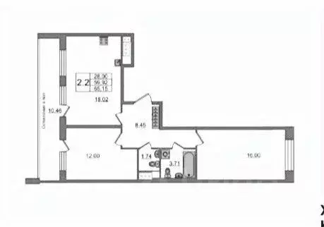 2-к кв. Санкт-Петербург Кубинская ул., 76к1 (59.92 м) - Фото 2