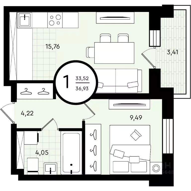 1-к кв. Тюменская область, Тюмень ул. Александра Звягина, 2 (36.93 м) - Фото 1