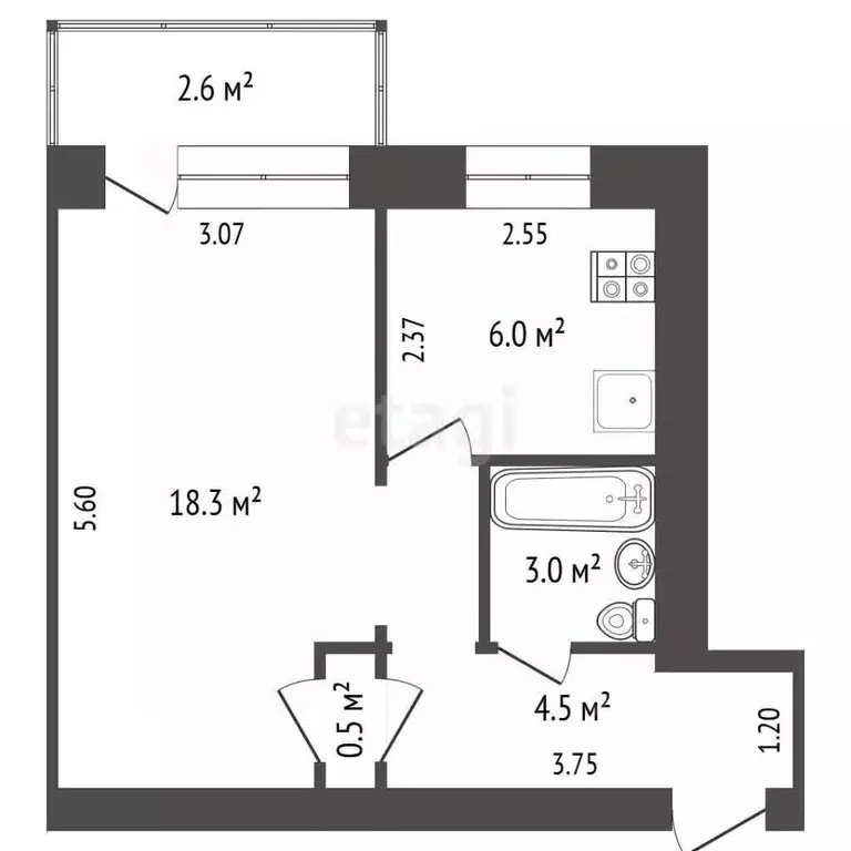 1-к кв. Хабаровский край, Комсомольск-на-Амуре просп. Ленина, 6 (32.3 ... - Фото 2