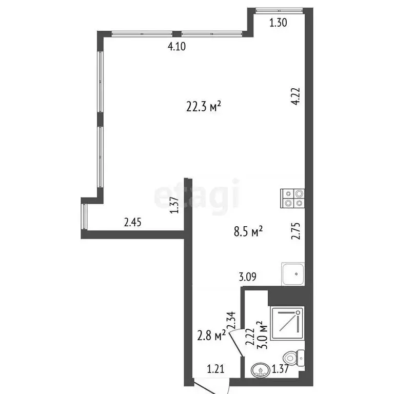 Квартира-студия: Якутск, улица Пушкина, 22 (36.6 м) - Фото 1