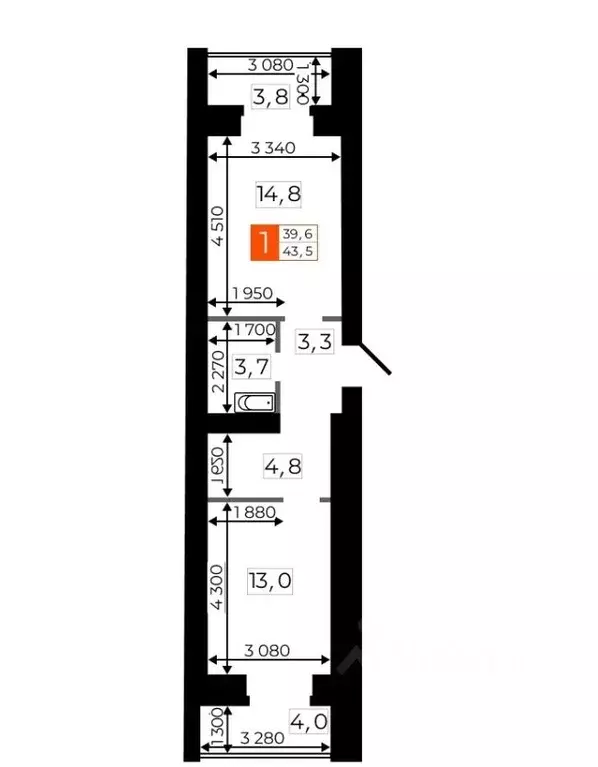 1-к кв. Амурская область, Благовещенск Кузнечная ул., 169/3 (43.4 м) - Фото 2