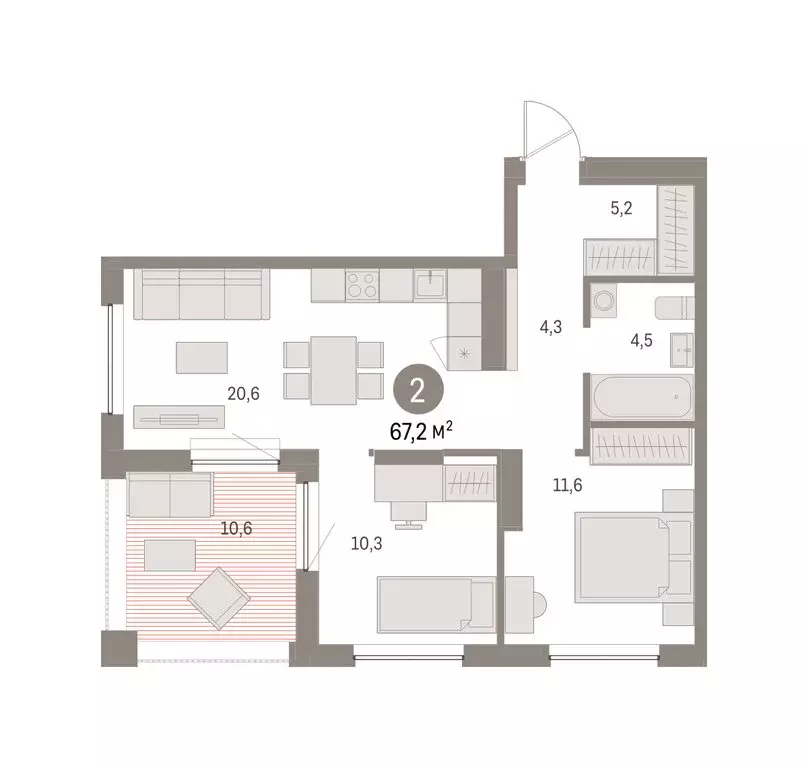 2-комнатная квартира: Екатеринбург, улица Гастелло, 12 (67.16 м) - Фото 2