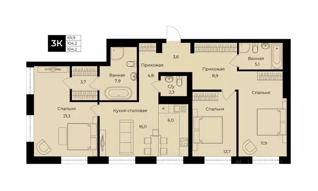 4-к кв. Башкортостан, Уфа ул. Ленина, 192 (104.2 м) - Фото 1