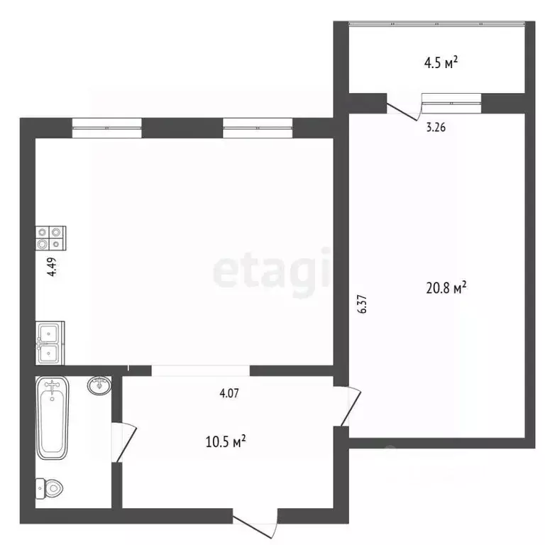 2-к кв. Томская область, Томск ул. 79-й Гвардейской Дивизии, 27А (61.4 ... - Фото 2