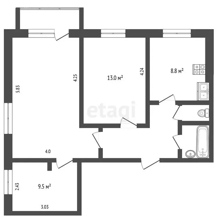 2-комнатная квартира: посёлок Ивняки, Ярославская улица, 2 (56 м) - Фото 0