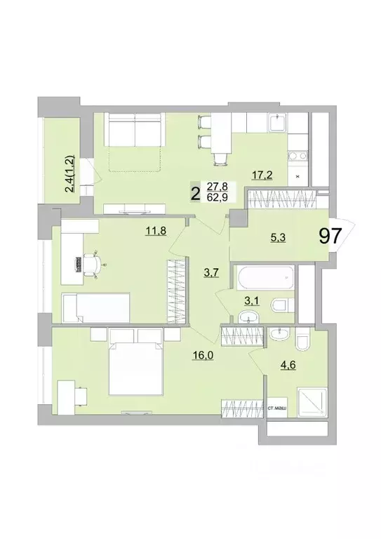 2-к кв. Свердловская область, Екатеринбург ул. Черкасская, 5к3 (62.9 ... - Фото 1