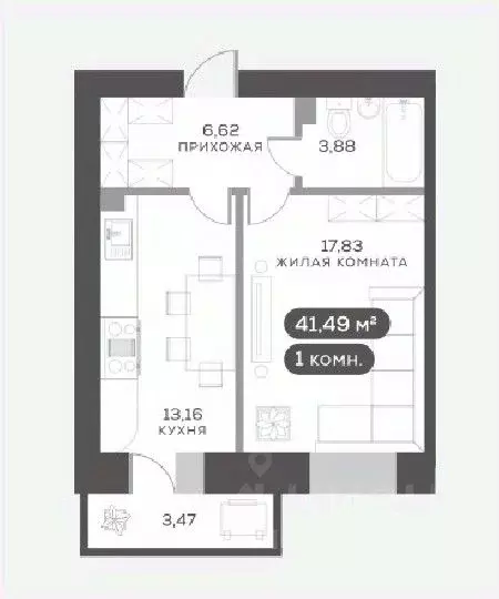 1-к кв. Красноярский край, Красноярск Академгородок мкр, 7 (41.7 м) - Фото 0