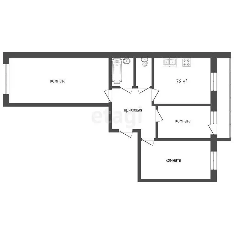 3-комнатная квартира: Ишим, Малая Садовая улица, 101 (55 м) - Фото 0