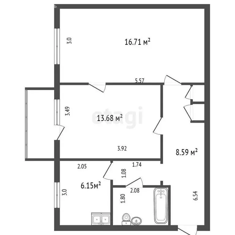 2-комнатная квартира: Никольское, Заводская улица, 4 (52 м) - Фото 1