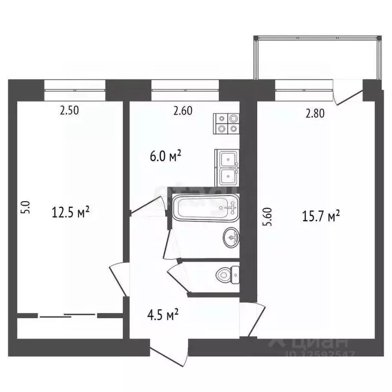 2-к кв. Крым, Симферополь ул. Тренева (42.8 м) - Фото 0