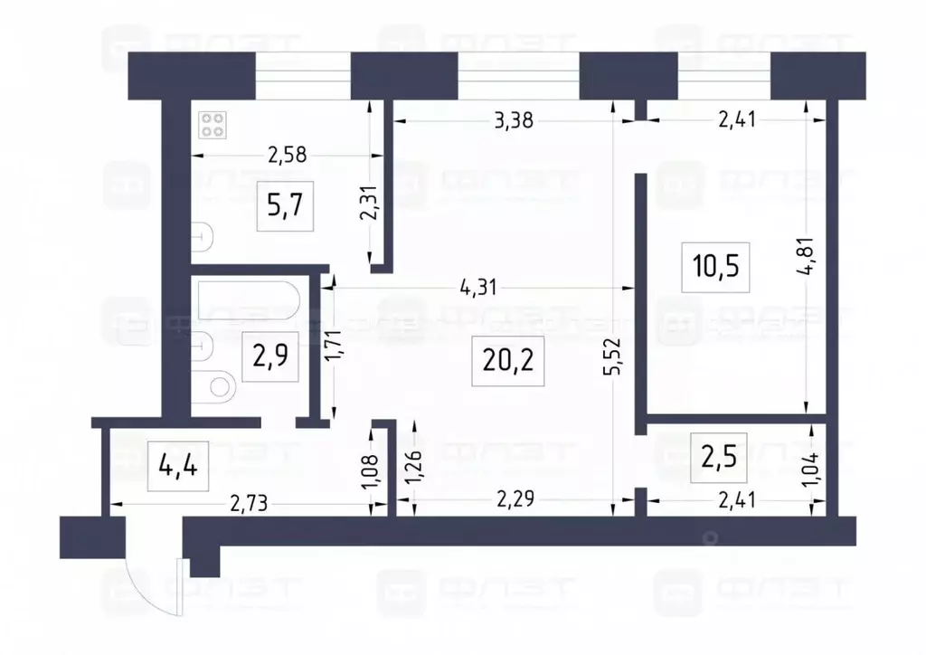 2-к кв. татарстан, казань авангардная ул, 62к2 (46.2 м) - Фото 1