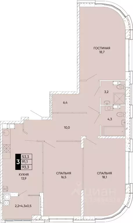 3-к кв. Ростовская область, Ростов-на-Дону Левобережная ул., 6/6с8 ... - Фото 1