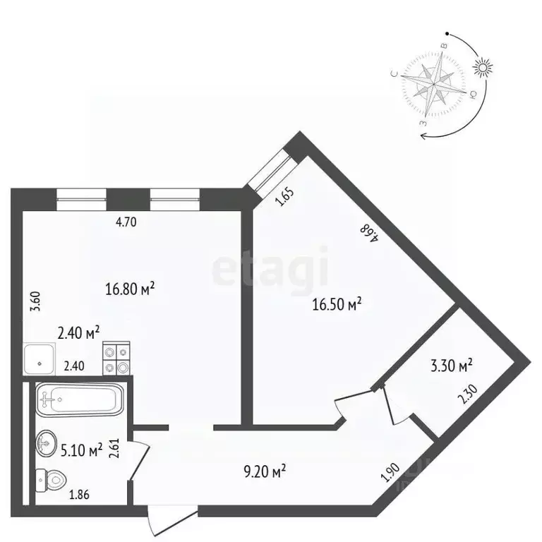 1-к кв. Тюменская область, Тюмень ул. Республики, 204к5 (53.3 м) - Фото 2