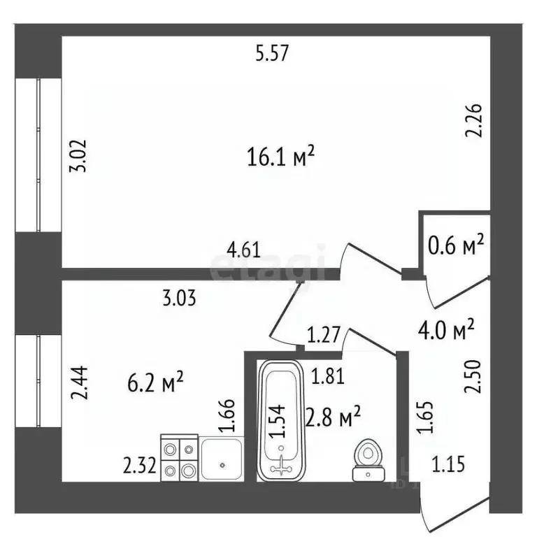1-к кв. Башкортостан, Стерлитамак просп. Октября, 17 (29.7 м) - Фото 2